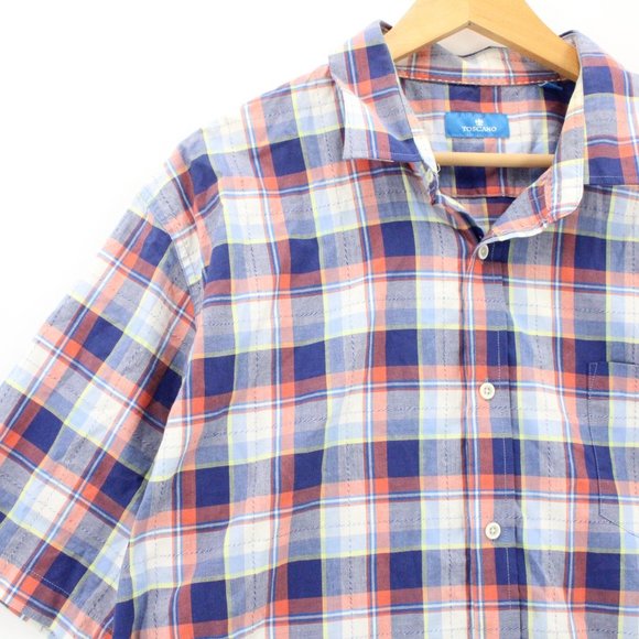 Toscano Shirt Mens Multicolor Plaid Button Down Short Sleeve Collared Size 2XL - Picture 4 of 9